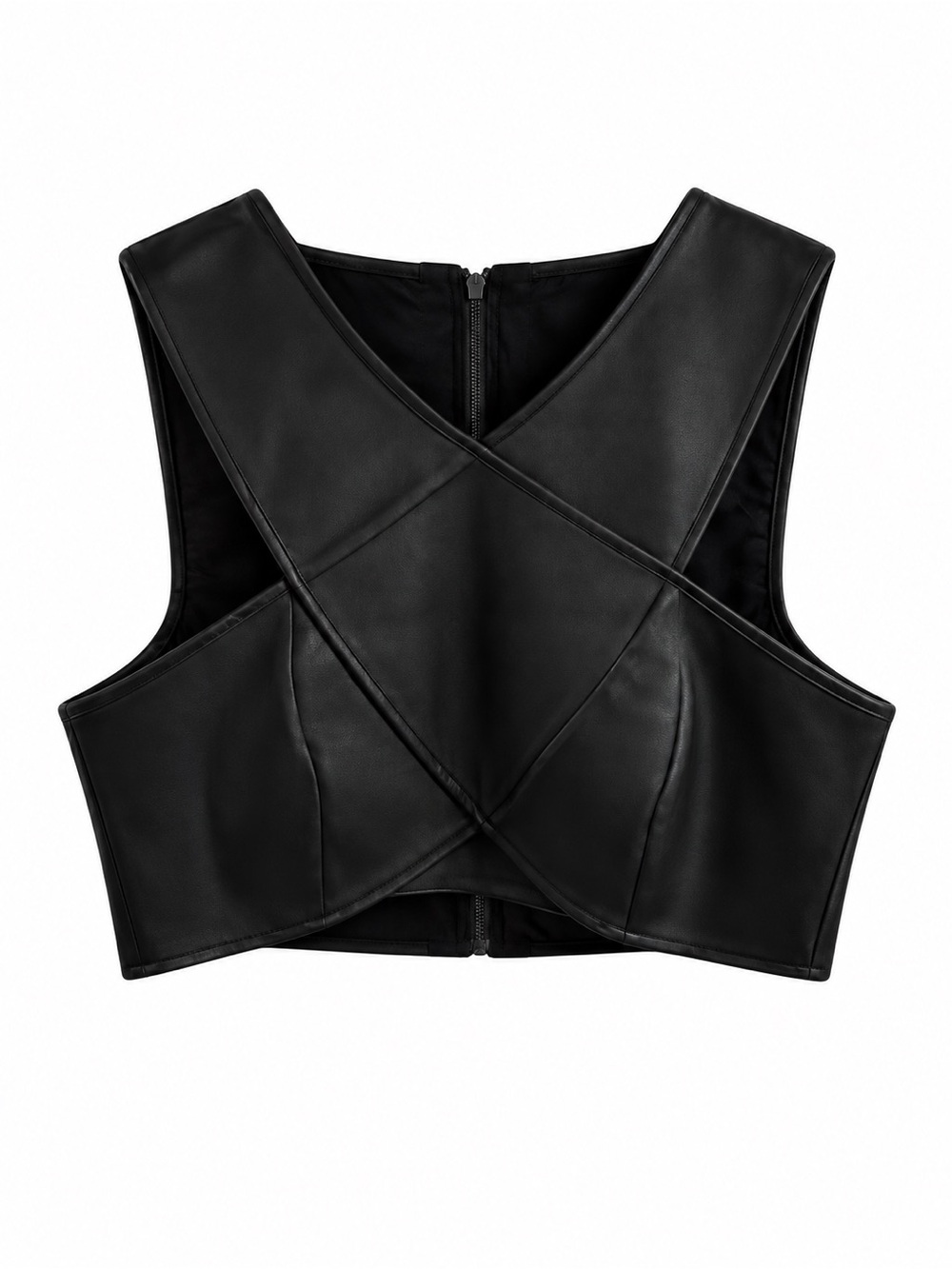 BCBGMaxAzria Nyella Black Faux Leather Cross-Front Crop Top